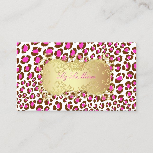 PixDezines Rosa Leopard spots / Faux Guld etikett Visitkort (Framsida)