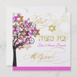 PixDezines ROSA LIVETS TRÄD BAT MITZVAH INBJUDNING Inbjudningar