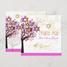 PixDezines ROSA LIVETS TRÄD BAT MITZVAH INBJUDNING Inbjudningar