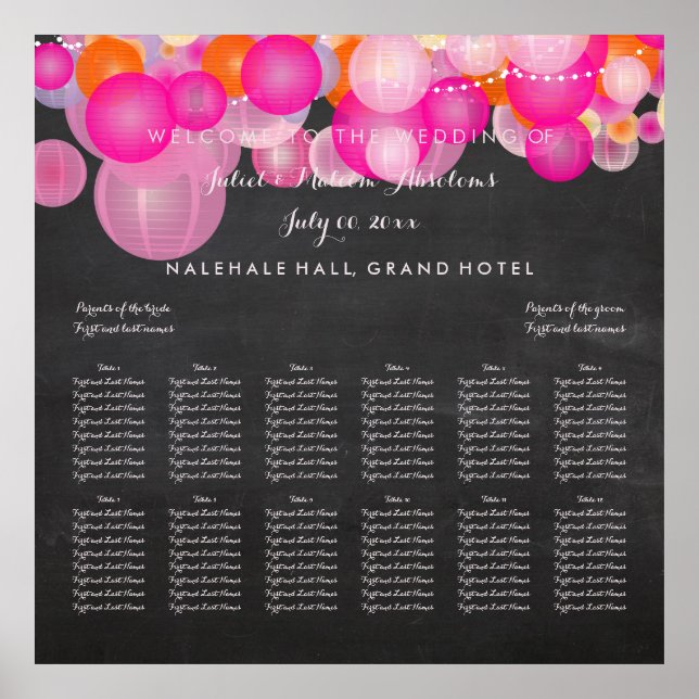 PixDezines Rosa/Orange/Lanternor/sittdiagram Poster (Framsidan)