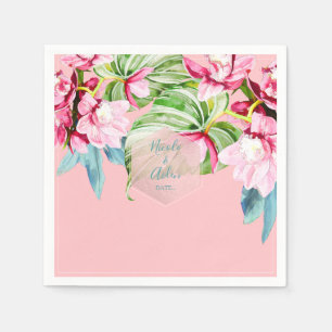PixDezines Rosa Orkidé+Palmer Tropical Bröllop Pappersservett