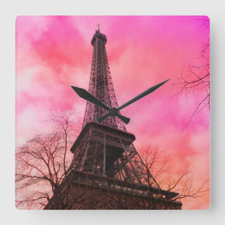 PixDezines rosa paris/eiffel torn Fyrkantig Klocka