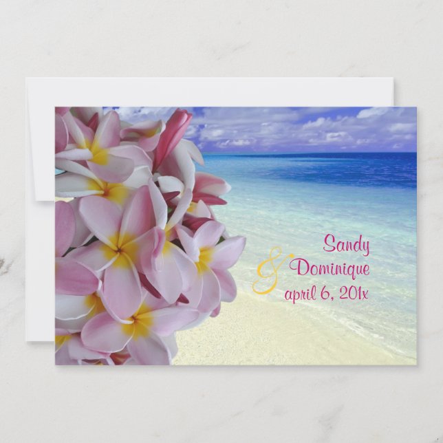 PixDezines Rosa Plumeria + Beach Inbjudningar (Framsida)
