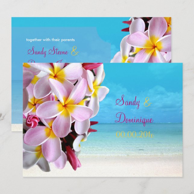 PixDezines ROSA PLUMERIA LEI/BEACH WEDING Inbjudningar (Fram/baksida)