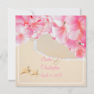 PixDezines rosa plumeria+strand+stjärnfisk Inbjudningar