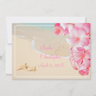 PixDezines rosa plumeria+strand+stjärnfisk Inbjudningar