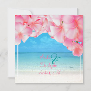 PixDezines rosa plumeria+strand/tropiska paradis Inbjudningar