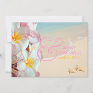 PixDezines Rosa Plumeria+swirls/tropiska bröllop Inbjudningar