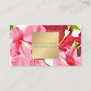 PixDezines Rosa/Red/Hibiscus/Guld Speckningar Visitkort