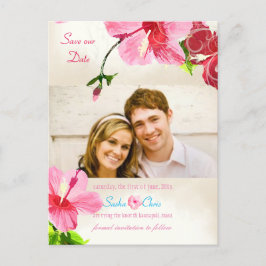 PixDezines rosa/röd hibiskus/save the date Meddelande Vykort