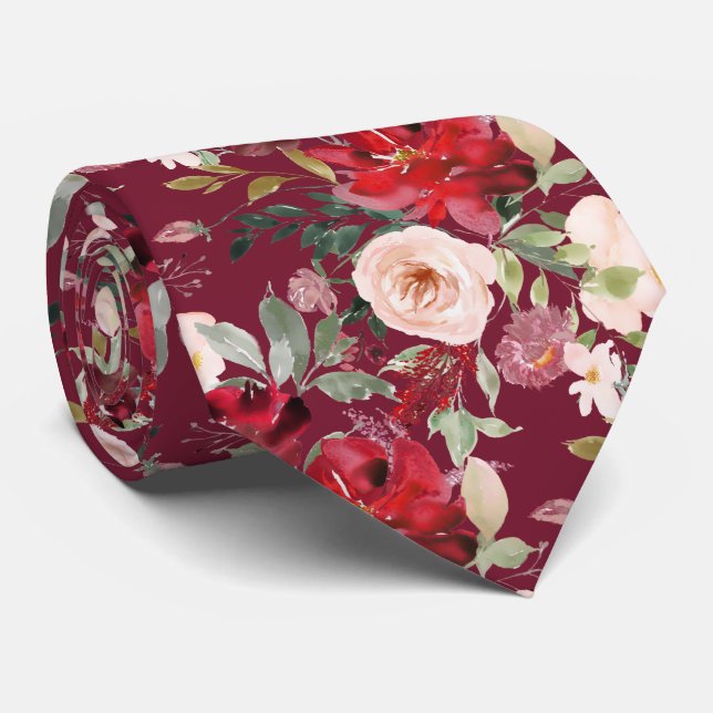 PixDezines Rosa röda akvarellblommor DIY färg Slips (Rullad)