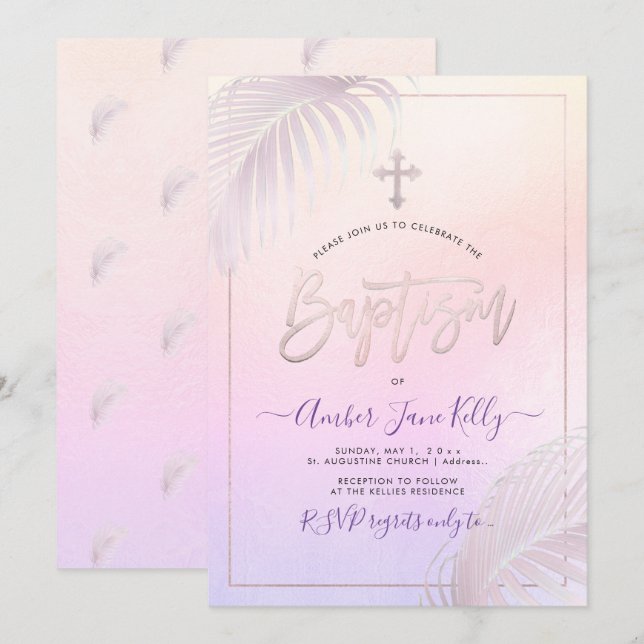 PixDezines Rosa Silver Handflatan Baptism Inbjudningar (Fram/baksida)