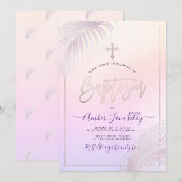 PixDezines Rosa Silver Handflatan Baptism Inbjudningar