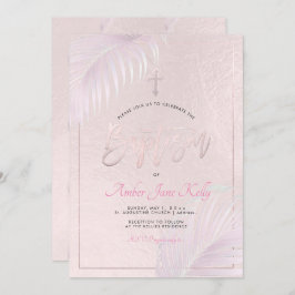 PixDezines Rosa Silver Handflatan Baptism Inbjudningar