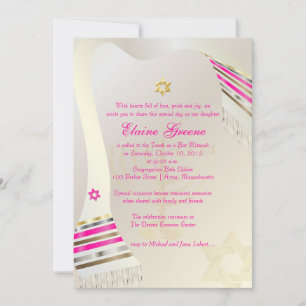 PixDezines rosa Tallit/Bat Mitzvah Inbjudningar