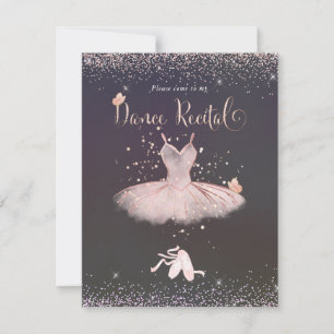 PixDezines Rosa Tutu och Fjärilar Dansrecital Inbjudningar