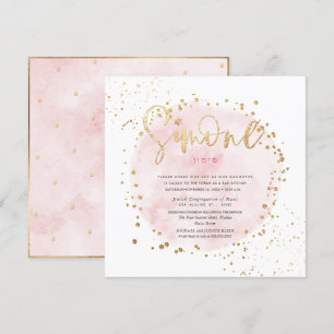 PixDezines Rosa Watercolor Guld Dust Bat mitzvah Inbjudningar