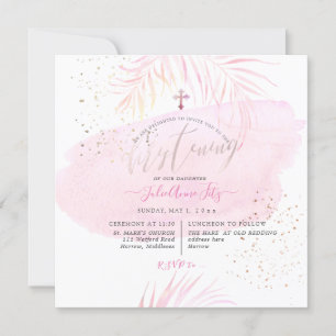 PixDezines Rosa Watercolor Handflatan Christening Inbjudningar