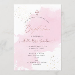 PixDezines Rosa Watercolor Swatch Baptism Inbjudningar