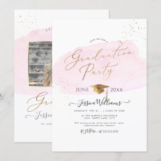 PixDezines Rosa Watercolor Swatch Studentfest Inbjudningar