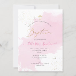 PixDezines Rosa Watercolor Tvättat Baptism Inbjudningar