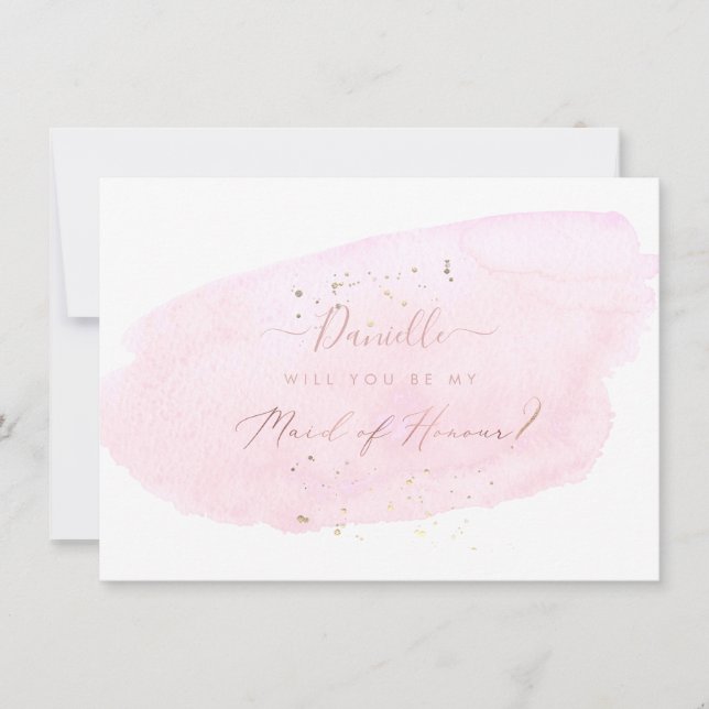 PixDezines Rosa Watercolor Will Maid of honor Inbjudningar (Framsida)