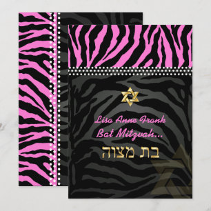 PixDezines Rosa Zebra Bat mitzvah/DIY färg Inbjudningar