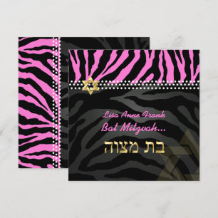 PixDezines Rosa Zebra Bat mitzvah/DIY färg Inbjudningar