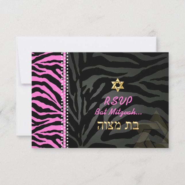 PixDezines Rosa Zebra Bat mitzvah OSA/ DIY färg OSA Kort (Framsida)