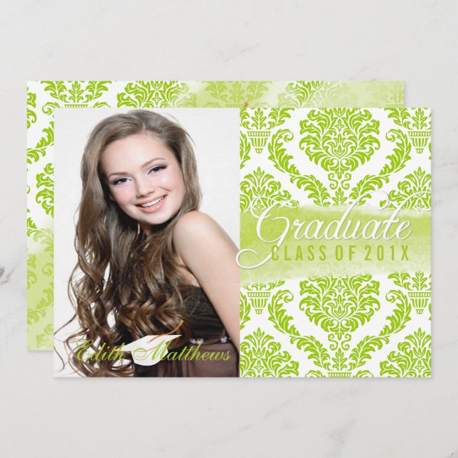 PixDezines rosette Damask/studenten/foto Inbjudningar (Fram/baksida)
