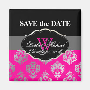 PixDezines Rossellini Damask, Faux Silver+Rosa Magnet
