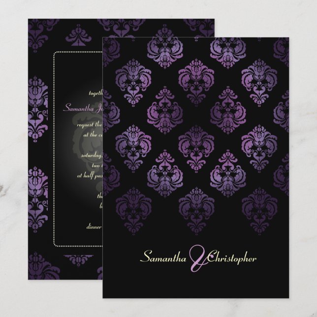 PixDezines Rossellini Damask, Lavender/Black Inbjudningar (Fram/baksida)