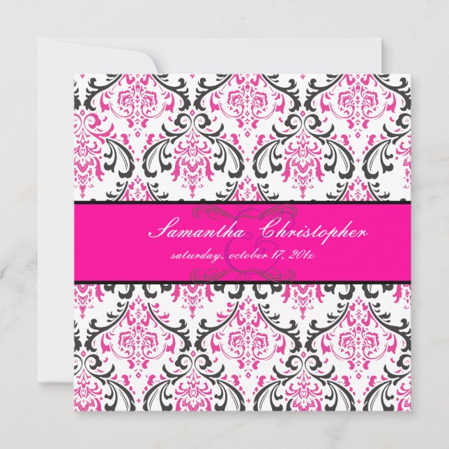 PixDezines Rossi Damask, Black+Rosa Inbjudningar (Framsida)