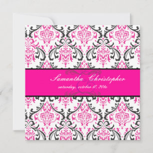 PixDezines Rossi Damask, Black+Rosa Inbjudningar