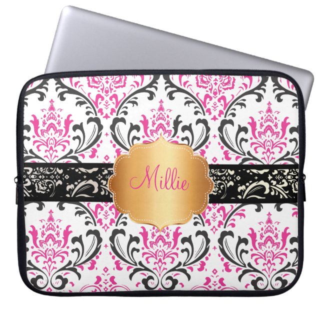 PixDezines Rossi Damask/DIY monogram+färg! Laptop Fodral (Framsidan)