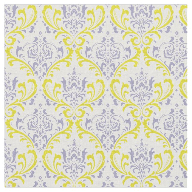 PixDezines rossi damask/lila lilac/gult Tyg (Närbild)