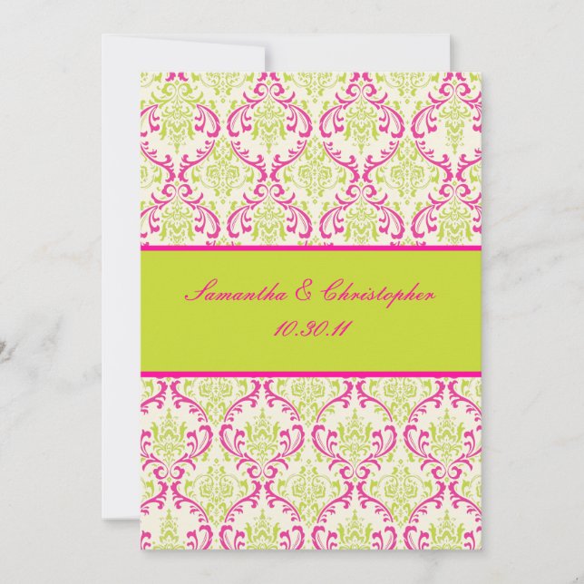 PixDezines Rossi, Damask / Lime+Fuschia Inbjudningar (Framsida)
