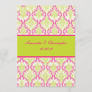 PixDezines Rossi, Damask / Lime+Fuschia Inbjudningar