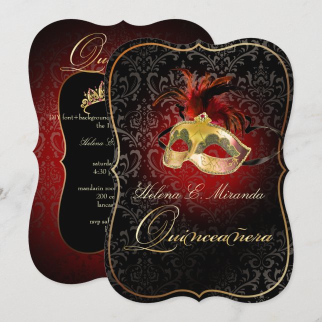 PixDezines Rossi Damask/Masquade/DIY/Ruby Inbjudningar (Fram/baksida)