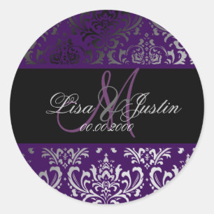 PixDezines Rossi Damask, monogram/DIY färg! Runt Klistermärke