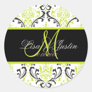 PixDezines Rossi Damask, monogram-klistermärken Runt Klistermärke