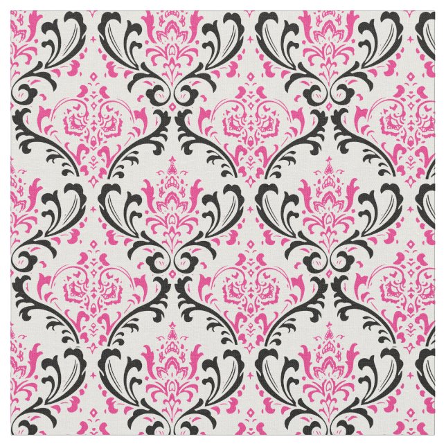PixDezines rossi damask/rosa/svart Tyg (Närbild)
