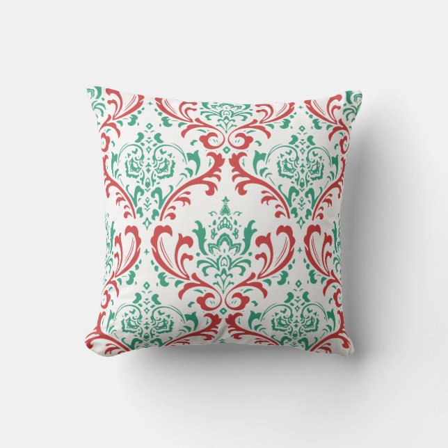 PixDezines Rossi Damask/Teal Grönt/Red Kudde (Framsida)