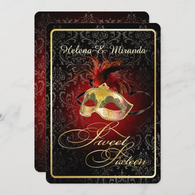 PixDezines Rossi Sweet 16 Masqueraad/DIY färg!! Inbjudningar (Fram/baksida)