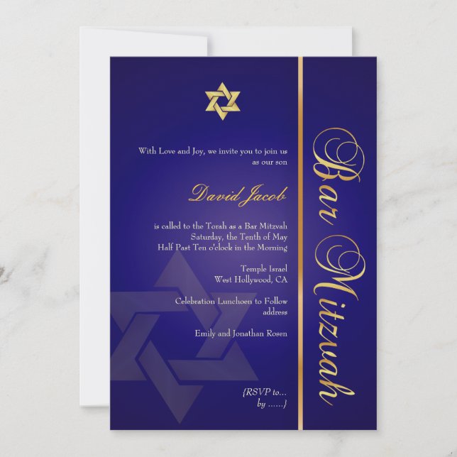 PixDezines ROYAL BLUE/GULD/PUB MITZVAH INVITATIONE Inbjudningar (Framsida)