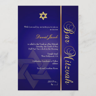 PixDezines ROYAL BLUE/GULD/PUB MITZVAH INVITATIONE Inbjudningar