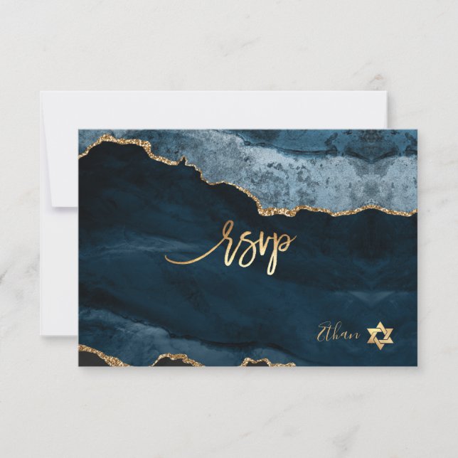 PixDezines RSVP Akvarell Agate Bar Mitzvah ✡ OSA Kort (Framsida)