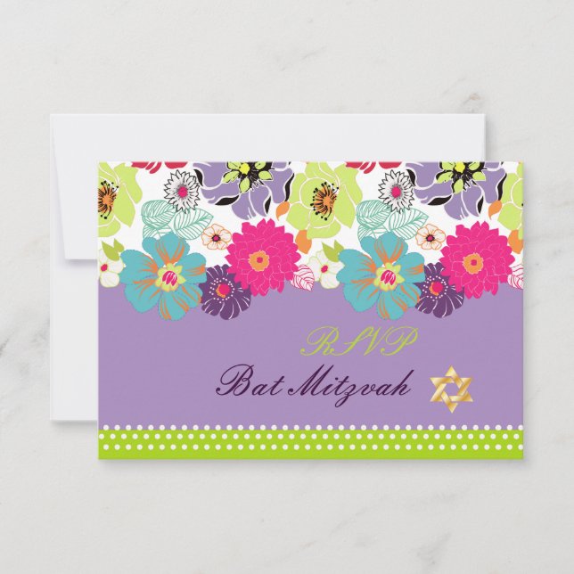PixDezines rsvp/Alegre retro blommig, Bat Mitzvah OSA Kort (Framsida)