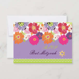 PixDezines rsvp/Alegre retro blommig, Bat Mitzvah OSA Kort