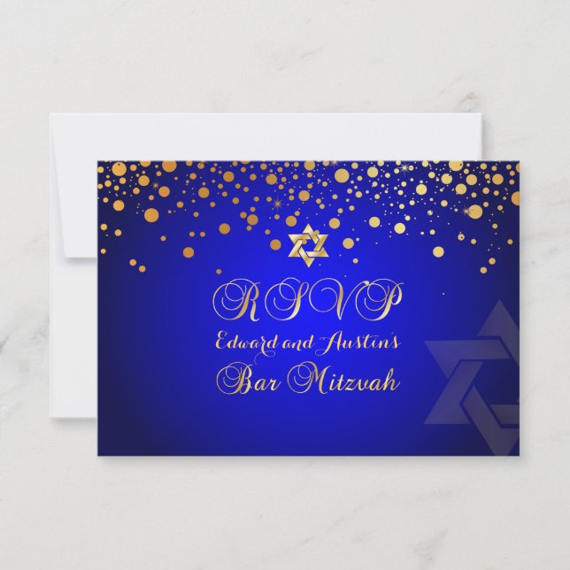 PixDezines RSVP, BAR MITZVAH+GULD KONFETTI OSA Kort (Framsida)